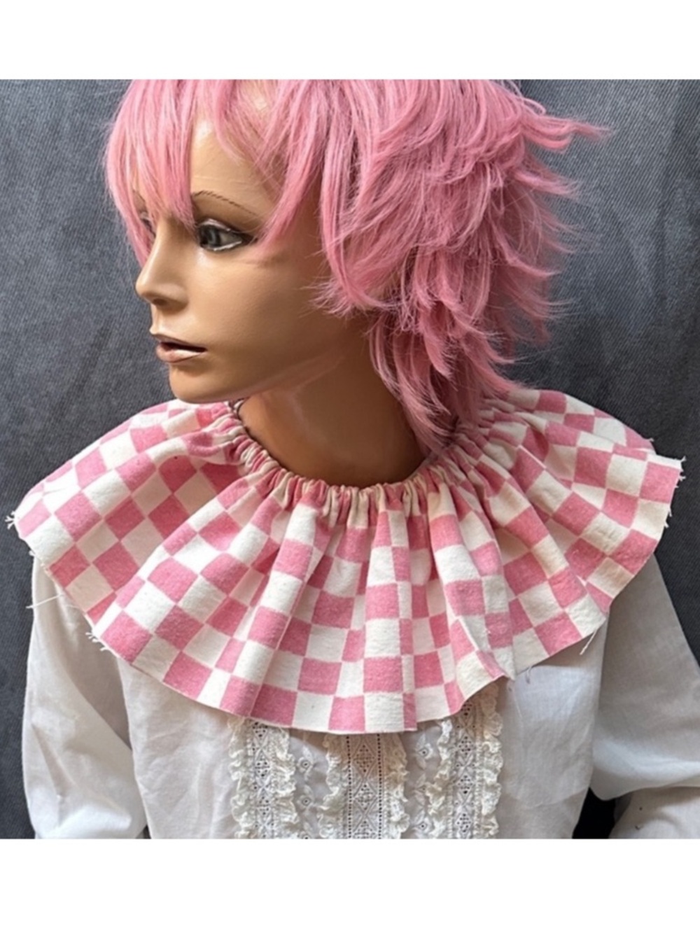 Pink check ruffle clown ruff collar costume